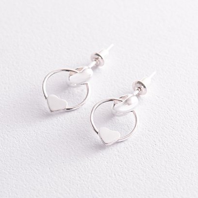 Серебряные серьги - пусеты "Сердечки" 123199 №6