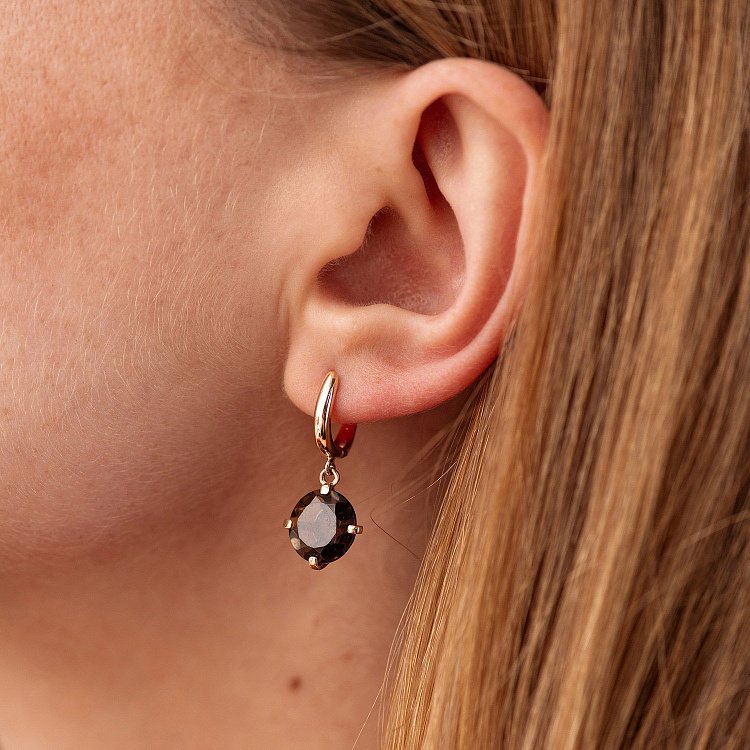 Золотые серьги "Влечение" (дымчастый кварц) с08604 от ювелирного магазина Оникс - 1