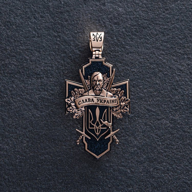 Золотой крест "Український козак. Слава Україні. На звороті - Спаси і Збережи" п03884 от ювелирного магазина Оникс - 2
