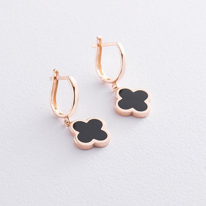 Серьги "Клевер" в красном золоте (эмаль) с06815 №3