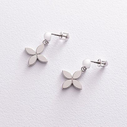 Серьги - пусеты "Клевер" в белом золоте с07070