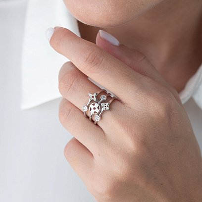 Серебряное кольцо "Клевер" с фианитами 1488/1р-CZ №2