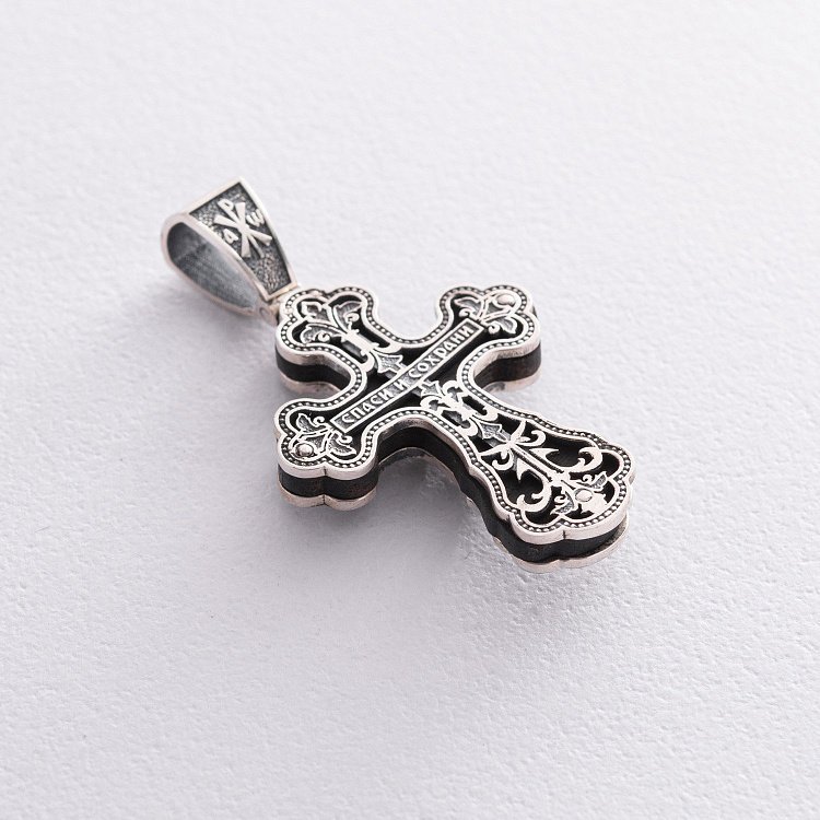 Серебряный крест "Распятие. Спаси и Сохрани" с эбеновым деревом mini 1071 от ювелирного магазина Оникс - 7