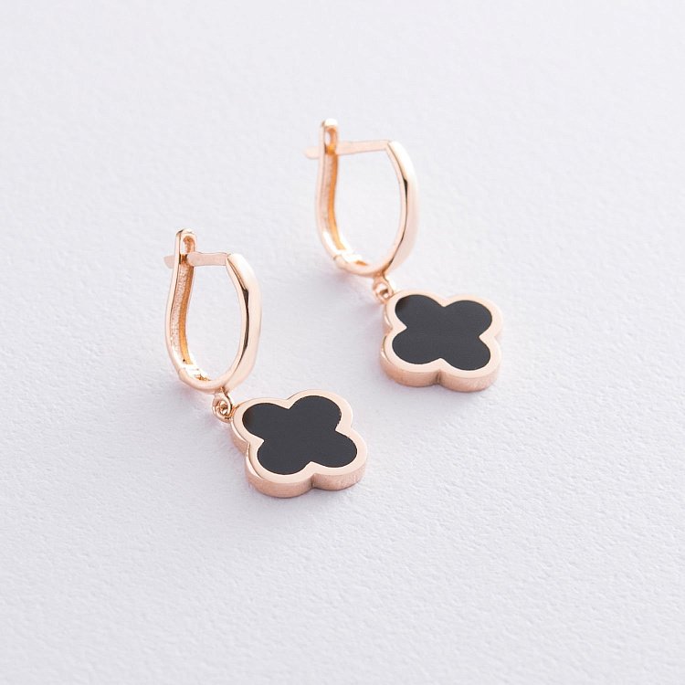 Серьги "Клевер" в красном золоте (эмаль) с06815 от ювелирного магазина Оникс - 3