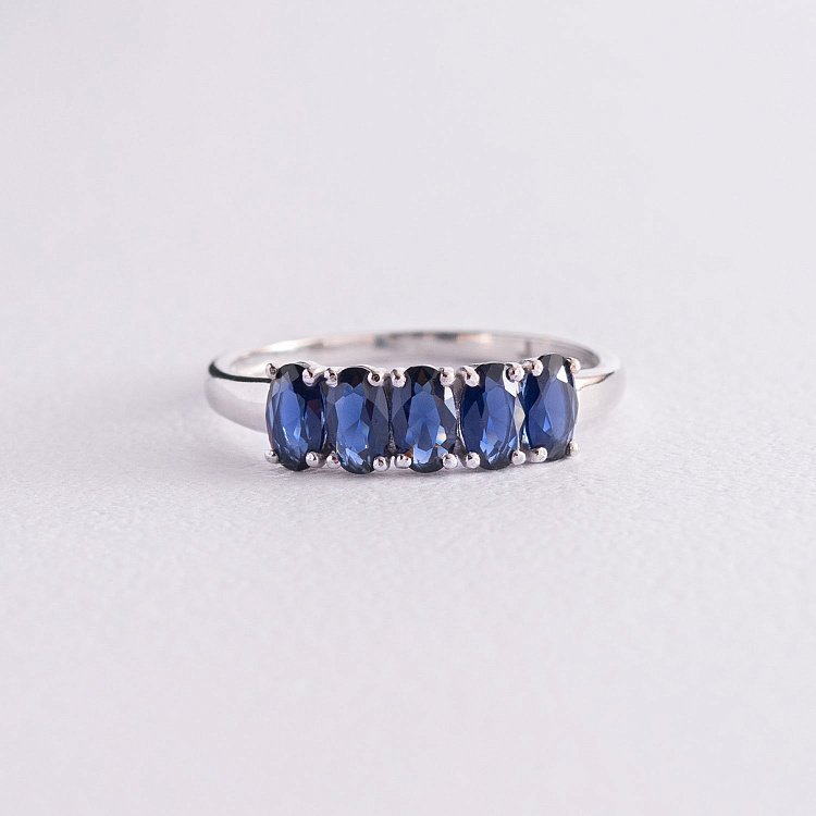 Серебряное кольцо с синтетическими сапфирами 1377/1р-HSPH от ювелирного магазина Оникс - 3