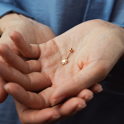 Золотой пирсинг в пупок "Цветок" (фианит) пир00231 №2