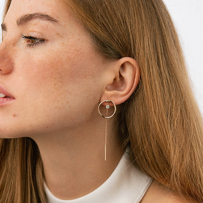 Золотые серьги - протяжки "Kamila" с фианитами с09227