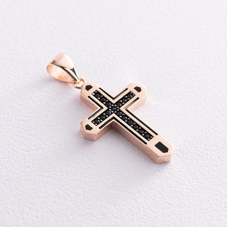 Хрест в червоному золоті (фіаніти, емаль) п03496 від ювелірного магазину Онікс