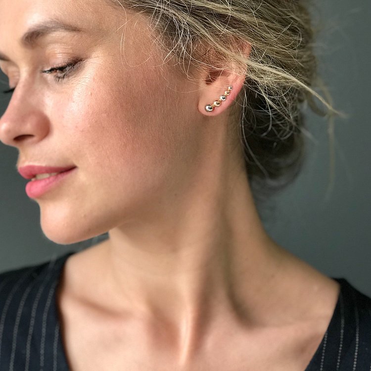 Золотые серьги - клаймберы "Кружки" с05944 от ювелирного магазина Оникс - 3