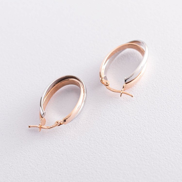 Серьги "Сплетение" (красное и белое золото) с04869 от ювелирного магазина Оникс - 3