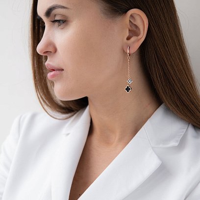 Золотые серьги "Клевер" с емалью с07129 №2