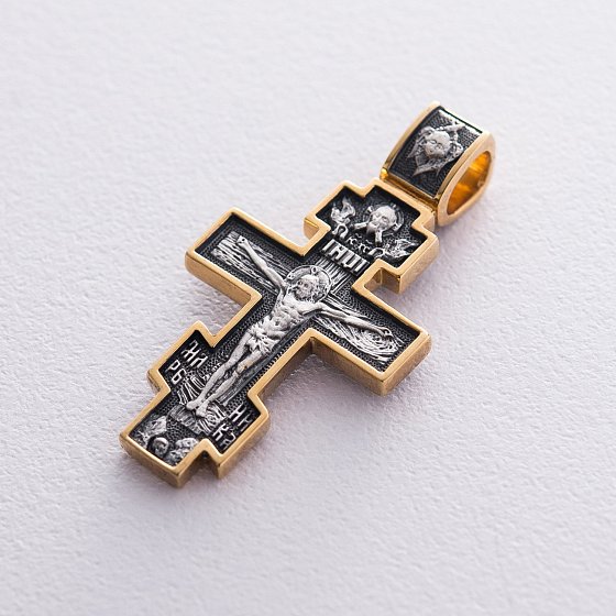 Срібний хрест з позолотою "Розп'яття. Ангел Хранитель" 132499 №5