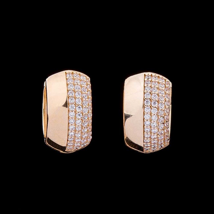 Золотые серьги кольца с фианитами с03672 от ювелирного магазина Оникс - 1