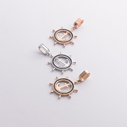 Кулон "Якір" з чорними фіанітами (червоне золото) п02744 №3