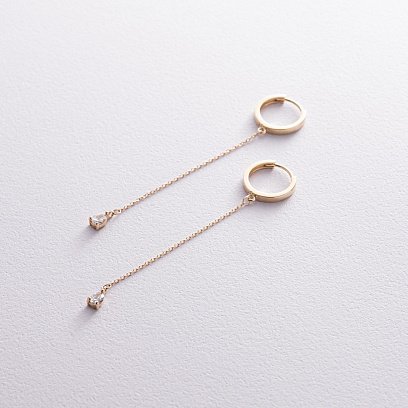 Серьги - кольца "Капельки"  с фианитами (желтое золото) с08352 №7