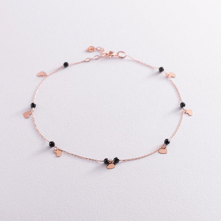 Золотой браслет "Сердечки" на ногу (фианиты) б04882 от ювелирного магазина Оникс