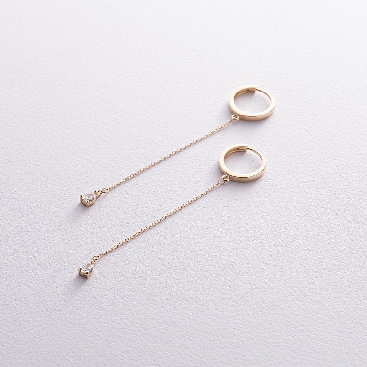 Серьги - кольца "Капельки"  с фианитами (желтое золото) с08352 от ювелирного магазина Оникс - 7