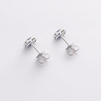 Золотые серьги - пусеты с бриллиантами и сапфирами сб0577ca №4