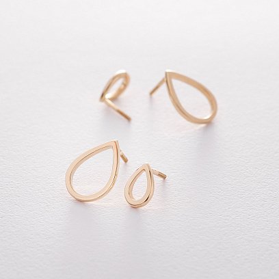 Серьги-пусеты "Маленькие капельки" в желтом золоте 1.1*0.8 см с06318 №2