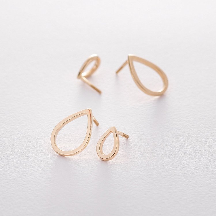 Серьги-пусеты "Маленькие капельки" в желтом золоте 1.1*0.8 см с06318 от ювелирного магазина Оникс - 1