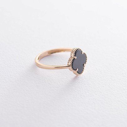 Золотий перстень "Конюшина" з оніксом к05685 №3