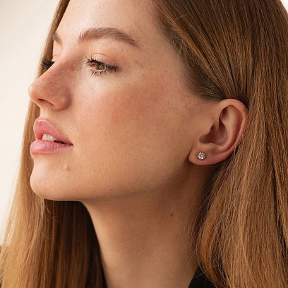 Серебряные серьги - пусеты с фианитами 121900 №2