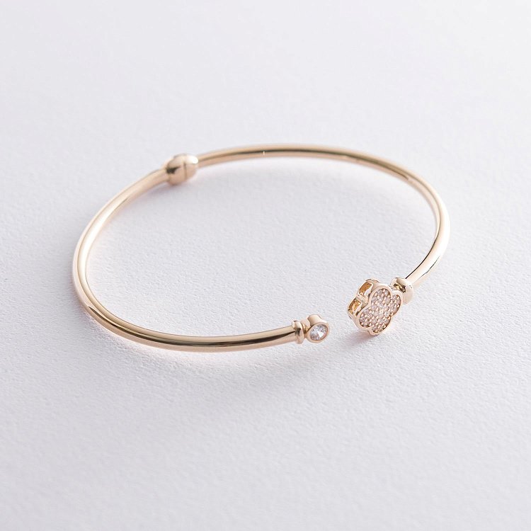 Жесткий браслет "Клевер" (желтое золото) б04461 от ювелирного магазина Оникс