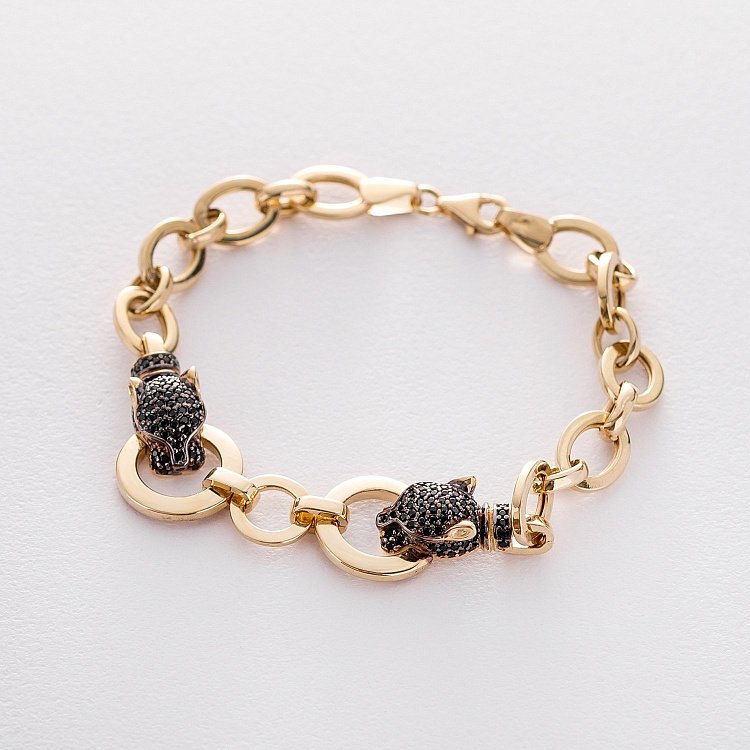 Золотой браслет с пантерами (фианиты) б04839 от ювелирного магазина Оникс