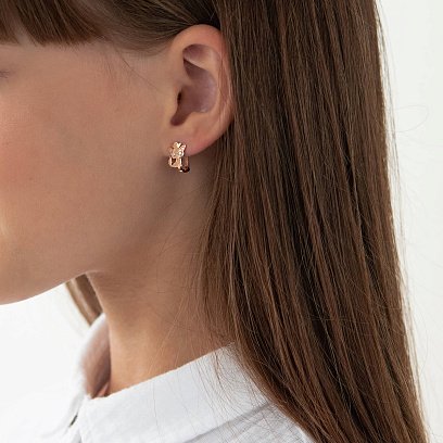 Дитячі золоті сережки "Кошенята" (білі фіаніти) с07547 №3