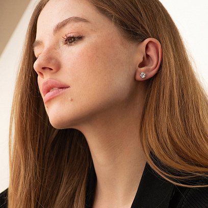 Сережки - пусети з фіанітами (біле золото)  с08921 №2