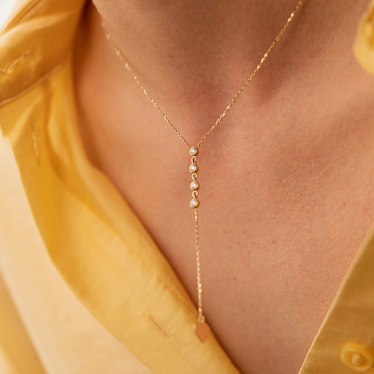 Кольє з жовтого золота з фіанітами кол01784 від ювелірного магазину Онікс - 5