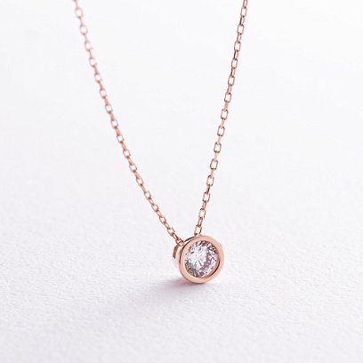 Колье с одним фианитом (красное золото) кол02276