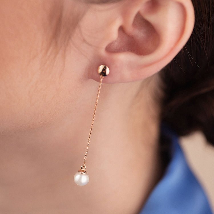 Сережки - пусети "Перлина на ланцюжку" у червоному золоті с08315 від ювелірного магазину Онікс - 4