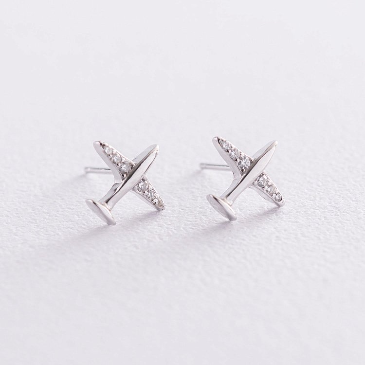 Серебряные серьги - пусеты "Самолетики" 40014 от ювелирного магазина Оникс - 4