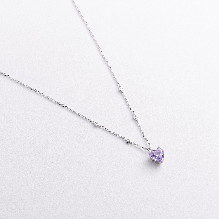 Срібне кольє "Сердечко" (фіолетовий та білі фіаніти) 181389 від ювелірного магазину Онікс - 2