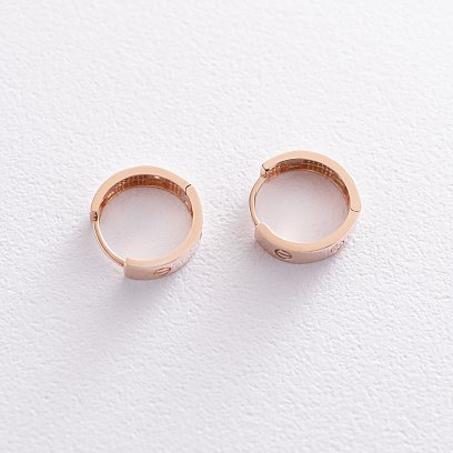 Серьги - кольца "Love" в красном золоте с08180 №3