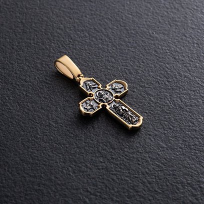 Серебряный крестик с чернением и позолотой 132855 №5