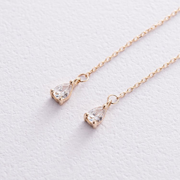 Серьги - кольца "Капельки"  с фианитами (желтое золото) с08352 от ювелирного магазина Оникс - 5