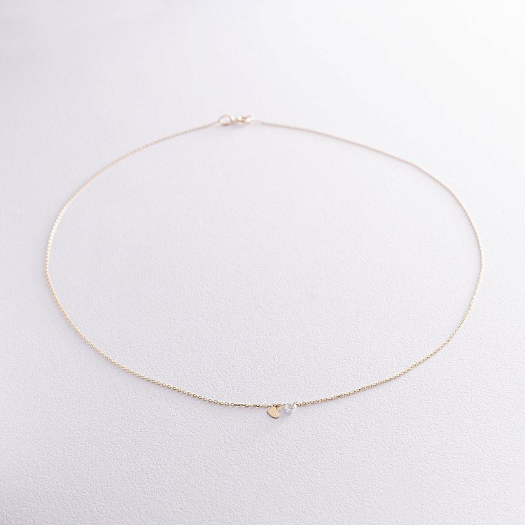 Кольє "Сердечка" в жовтому золоті (фіаніт) кол01821 від ювелірного магазину Онікс - 2