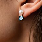 Золоті сережки - пусети "Альма" (блакитні фіаніти, перли) с08253 от ювелирного магазина Оникс - 9