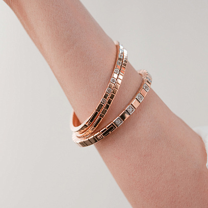 Жесткий золотой браслет "Кубики" б05613 №10