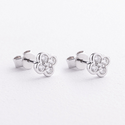 Сережки - пусети "Конюшина" в білому золоті (діаманти) сб0713sm