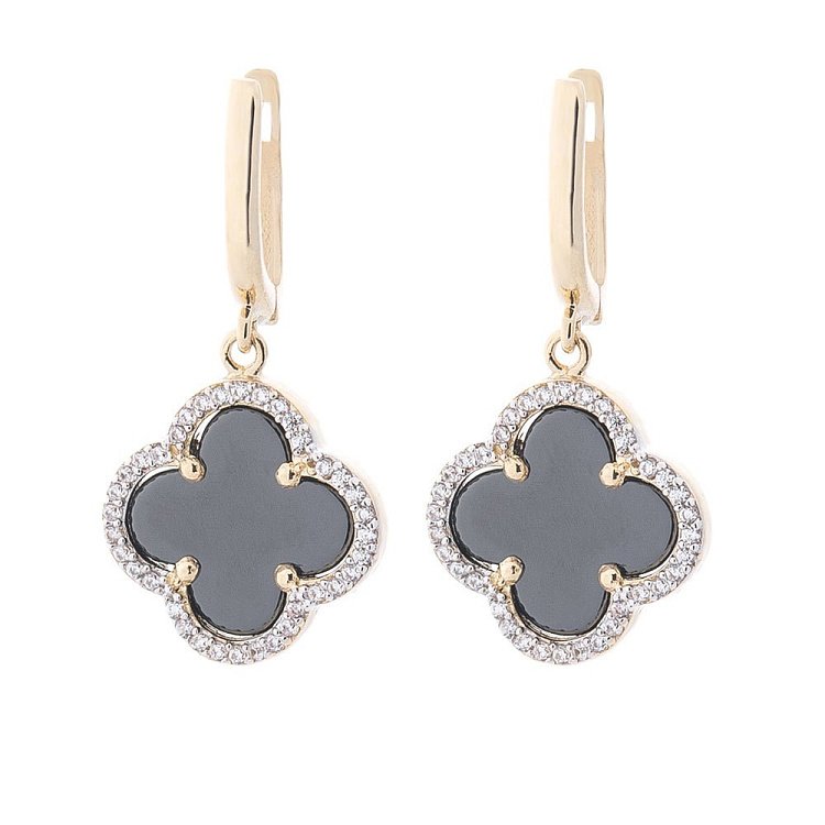 Золоті сережки "Конюшина" (фіаніти, онікс) с05126 від ювелірного магазину Онікс