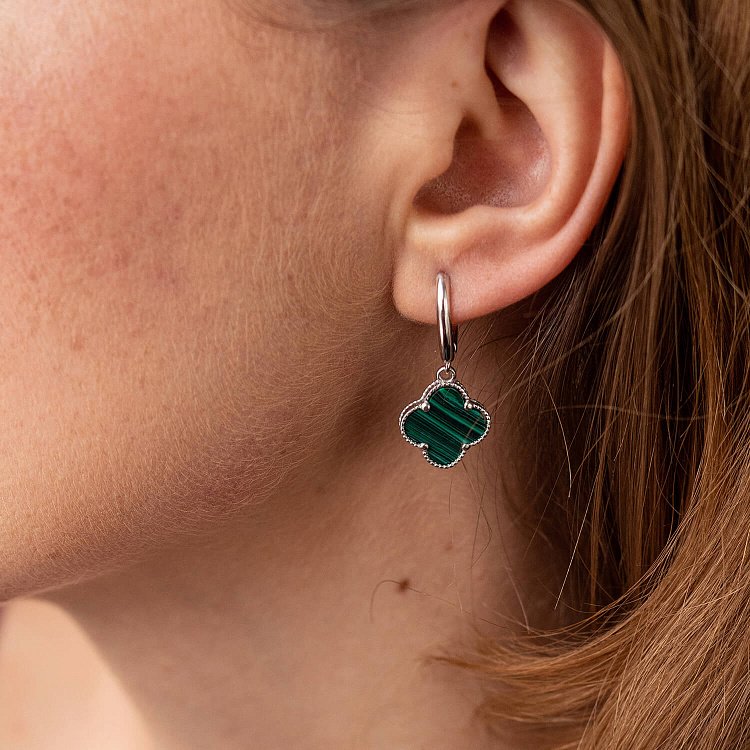 Серебряные серьги "Клевер" (малахит) 122840 от ювелирного магазина Оникс - 3