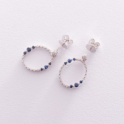 Золотые серьги-пусеты с сапфирами и бриллиантами сб0284ai №3