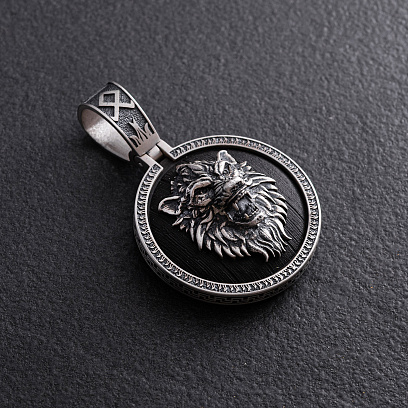 Серебряный кулон "Волк" с эбеновым деревом 1322