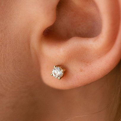 Сережки - пусети з діамантами (жовте золото) 331393121 №5