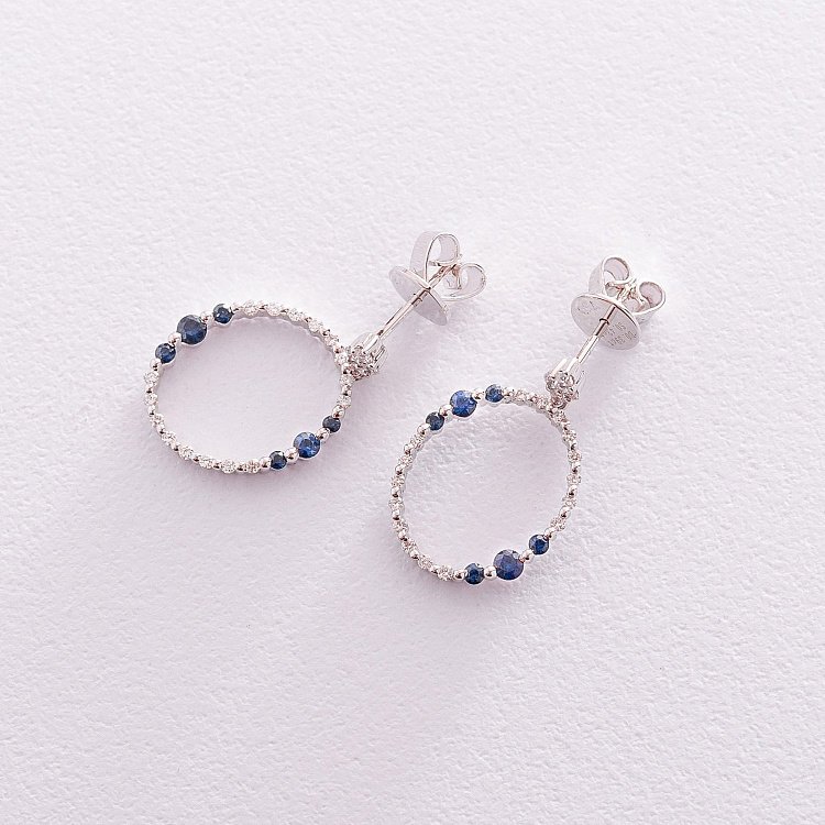 Золотые серьги-пусеты с сапфирами и бриллиантами сб0284ai от ювелирного магазина Оникс - 4