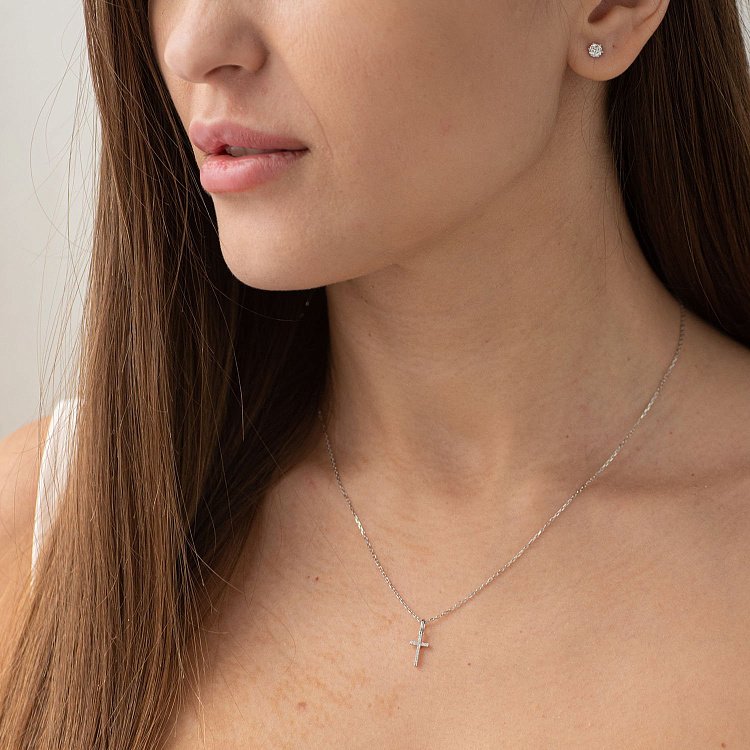 Золотой крестик с бриллиантами пб0095ch от ювелирного магазина Оникс - 1