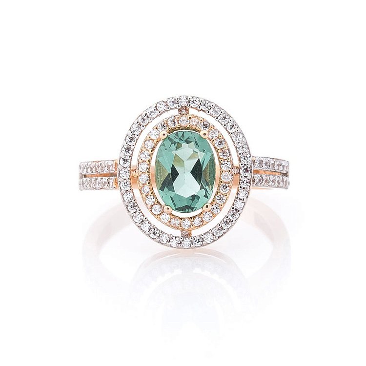 Золотое кольцо с празиолитом и фианитами к04649 от ювелирного магазина Оникс - 2